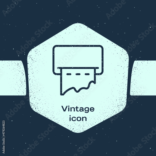 Grunge line Paper towel dispenser on wall icon isolated on blue background. Equipment for public toilets, hygiene care and clean hands. Monochrome vintage drawing. Vector Illustration