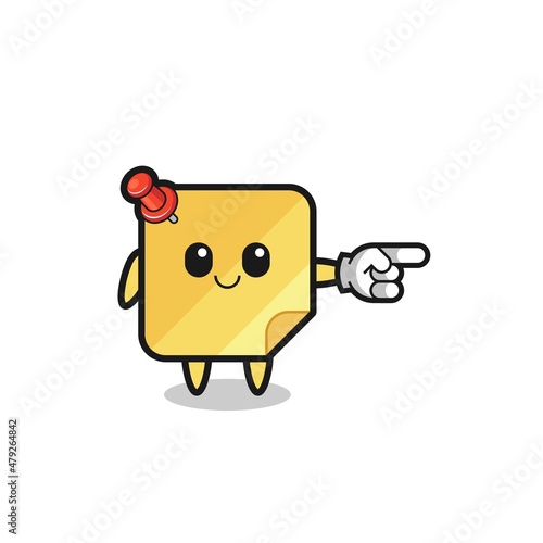 sticky notes mascot with pointing right gesture