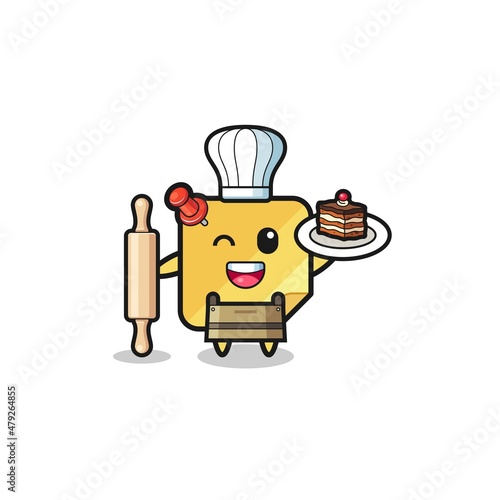 sticky notes as pastry chef mascot hold rolling pin