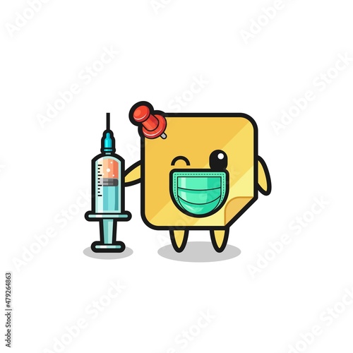 sticky notes mascot as vaccinator