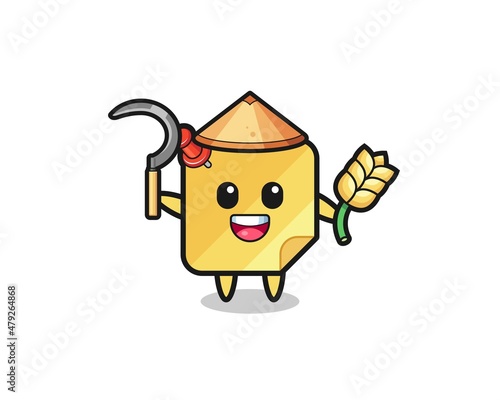 sticky notes Asian farmer holding paddy