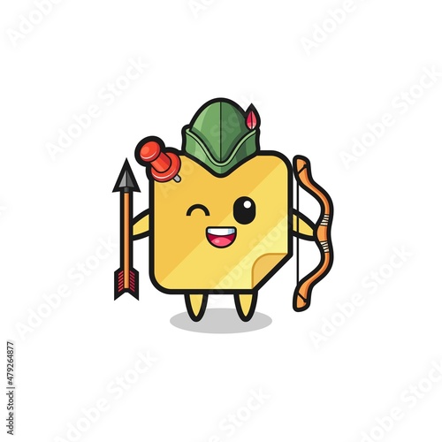 sticky notes cartoon as medieval archer mascot