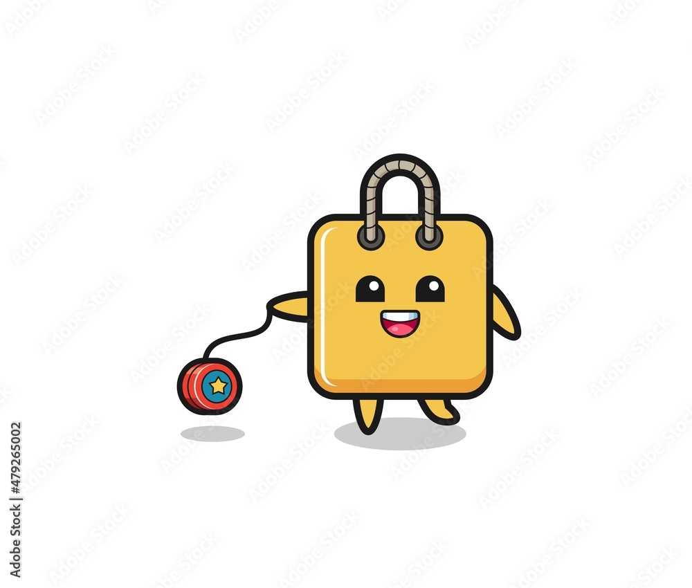 cartoon of cute shopping bag playing a yoyo cartoon of cute shopping bag playing a yoyo