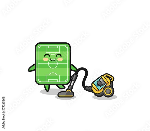 cute football field holding vacuum cleaner illustration