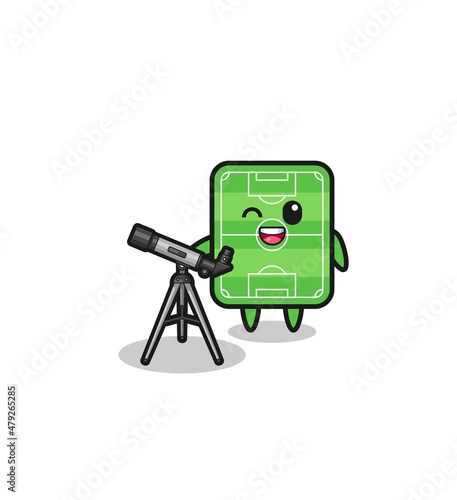 football field astronomer mascot with a modern telescope