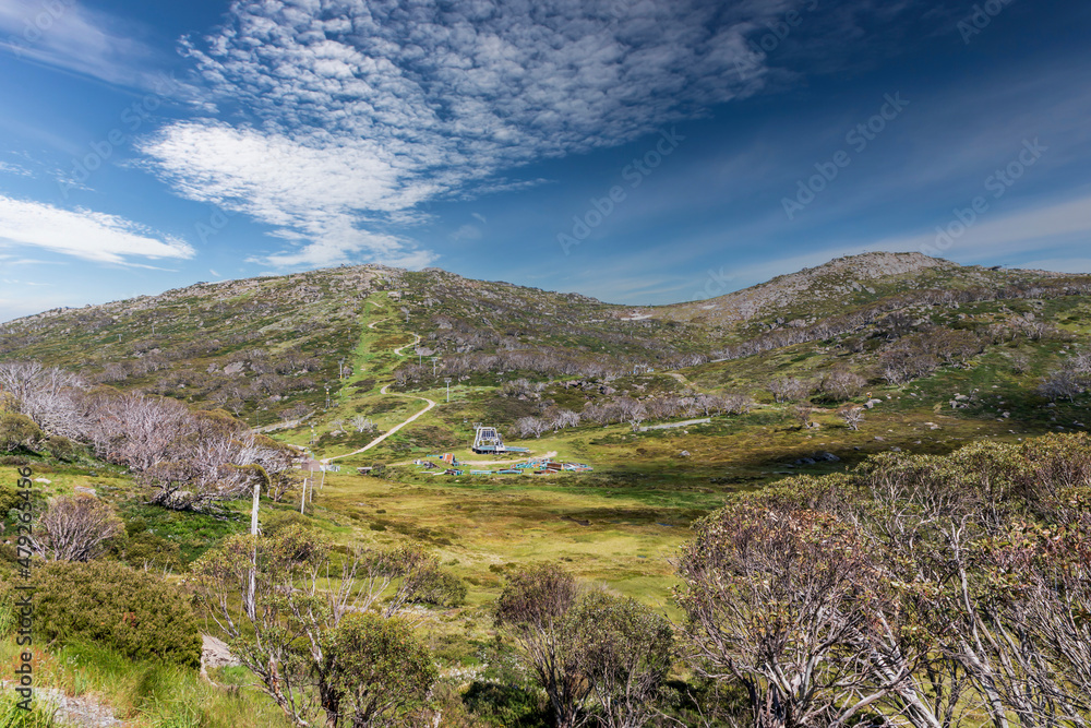 Naklejka premium Photograph of a ski run in summer in the Snowy Mountains in Australia