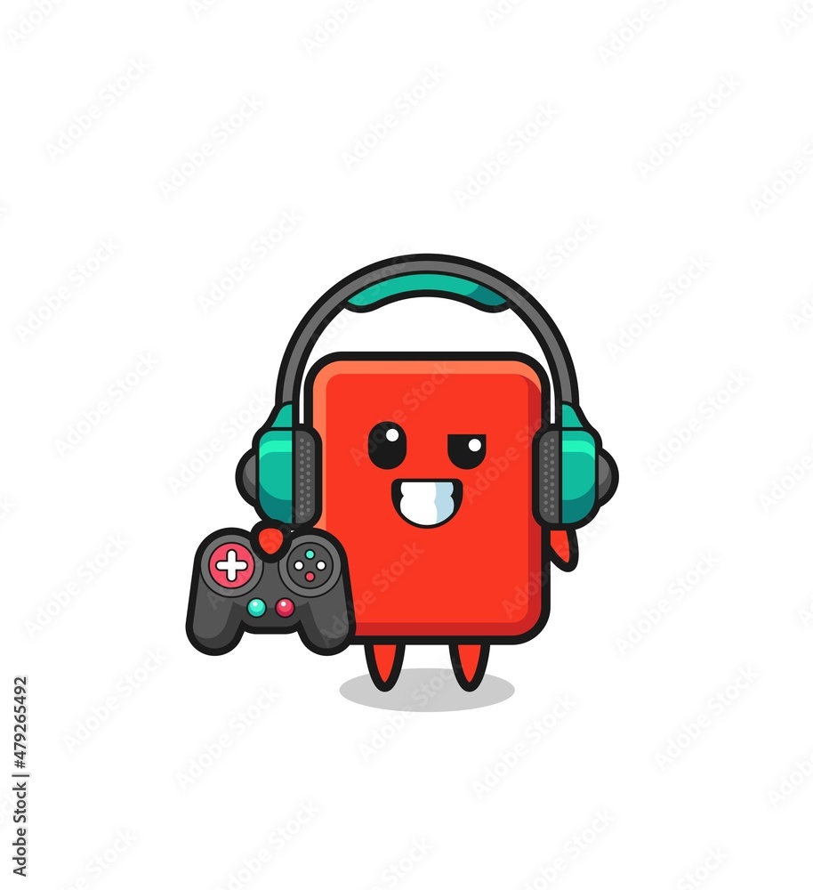 red card gamer mascot holding a game controller red card gamer mascot holding a game controller