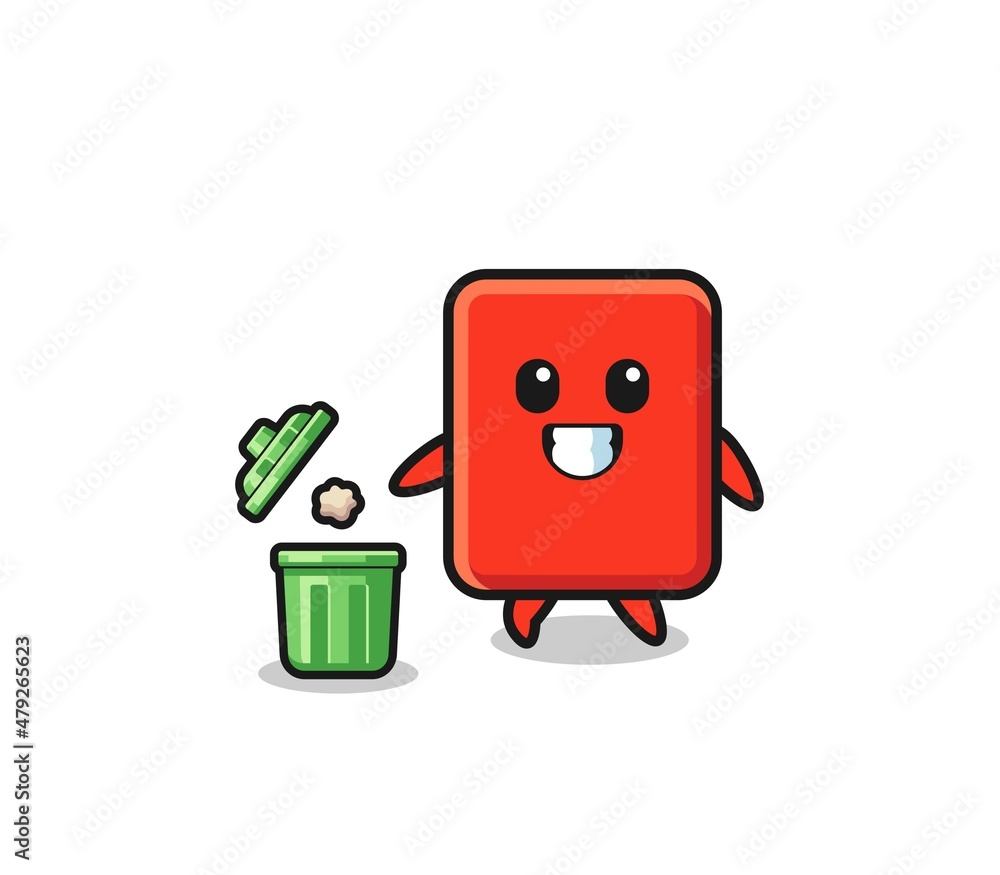 illustration of the red card throwing garbage in the trash can illustration of the red card throwing garbage in the trash can
