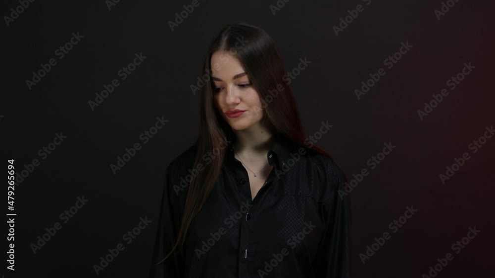 Shy and shameful look of a girl turns into a serious look Shy and shameful look of a girl turns into a serious look