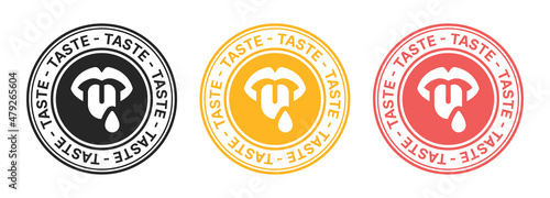 Tasty round grungy stamp icon set isolated on white background.