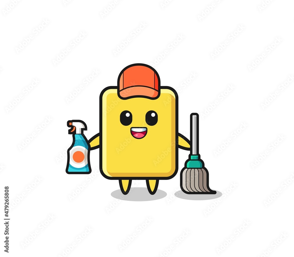 cute yellow card character as cleaning services mascot