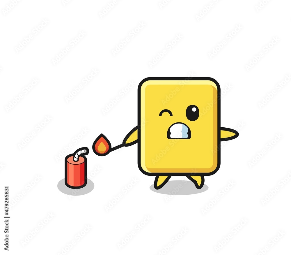 Fototapeta premium yellow card mascot illustration playing firecracker