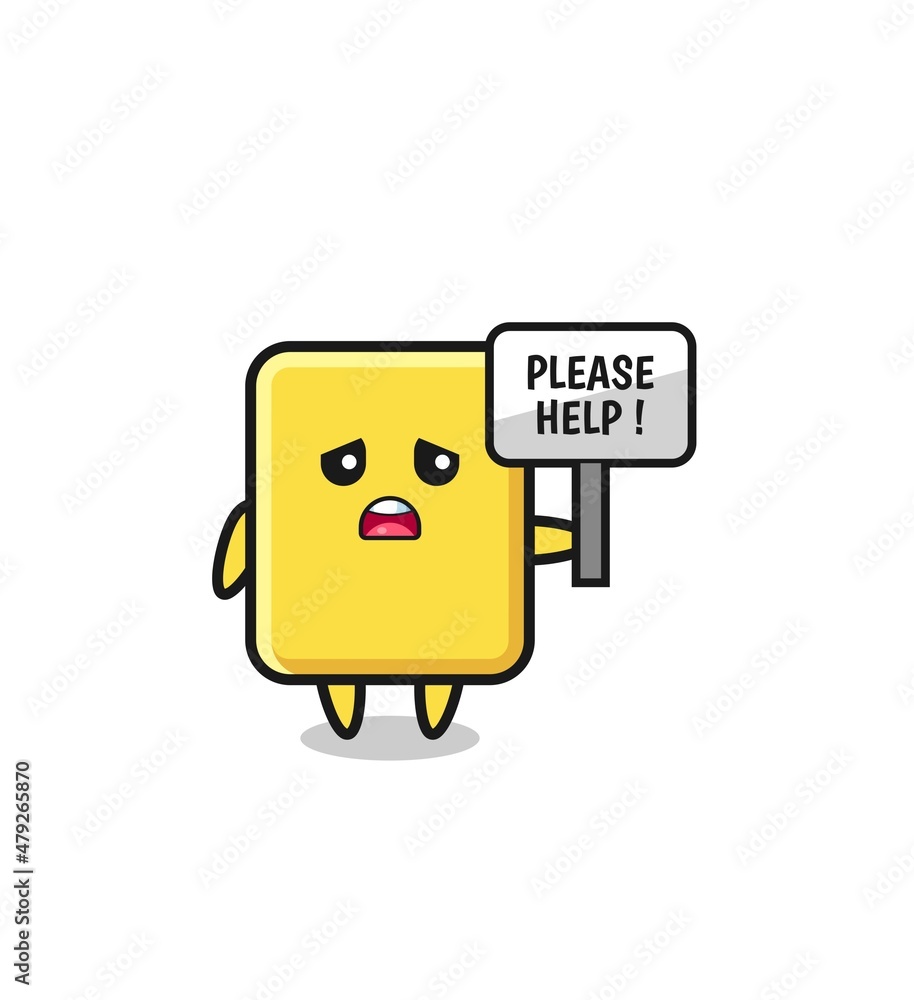 cute yellow card hold the please help banner
