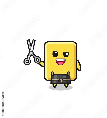 yellow card character as barbershop mascot
