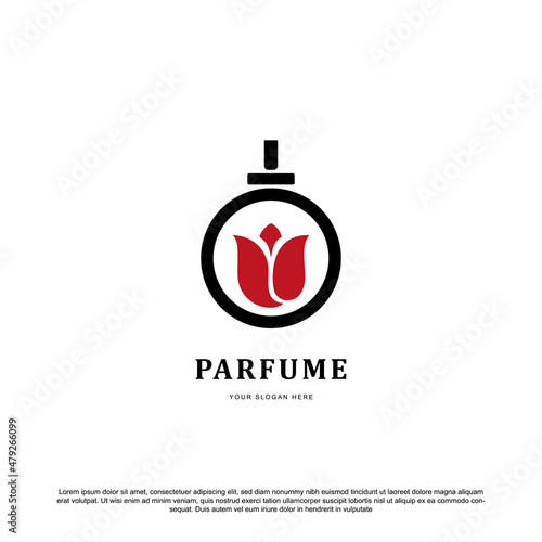 Creative perfume with rose flower logo design vector. For your brand or business