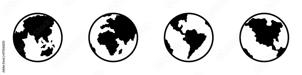 Conjunto de iconos de planeta tierra. Concepto de cuerpo celeste, astro y mundo. Ilustración vectorial