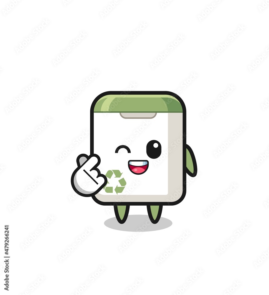 trash can character doing Korean finger heart trash can character doing Korean finger heart