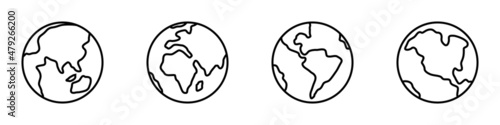 Conjunto de iconos de planeta tierra. Concepto de cuerpo celeste, astro y mundo. Ilustración vectorial, estilo línea negro
