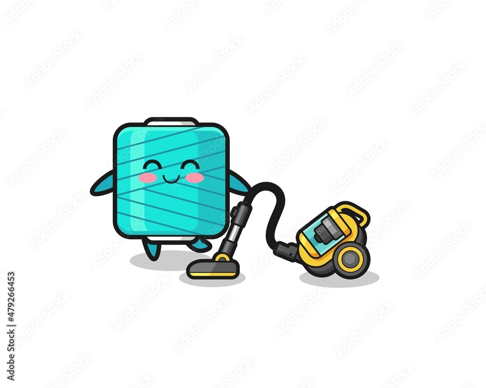 cute yarn spool holding vacuum cleaner illustration cute yarn spool holding vacuum cleaner illustration
