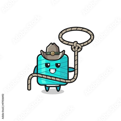 the yarn spool cowboy with lasso rope
