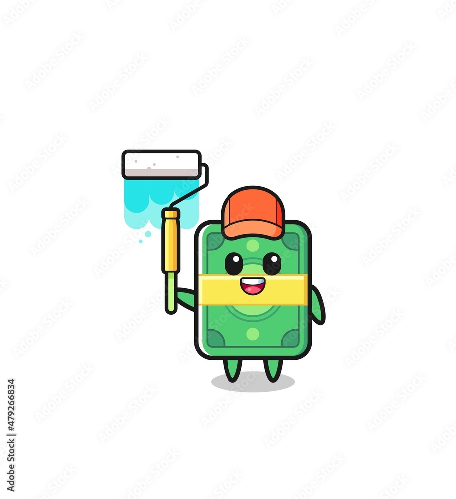 the money painter mascot with a paint roller the money painter mascot with a paint roller