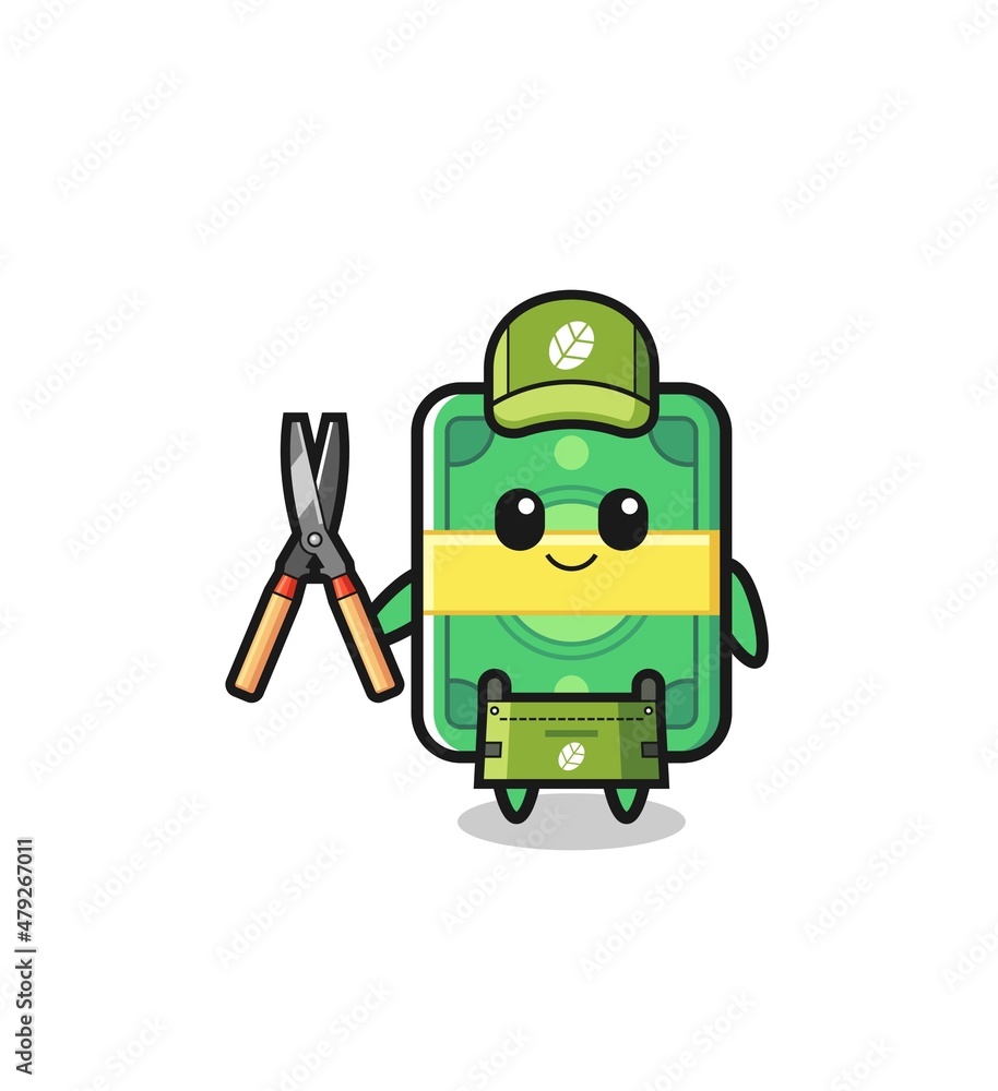 cute money as gardener mascot