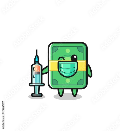 money mascot as vaccinator