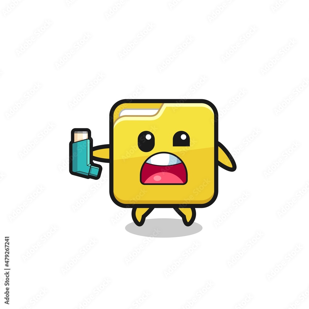 Fototapeta premium folder mascot having asthma while holding the inhaler