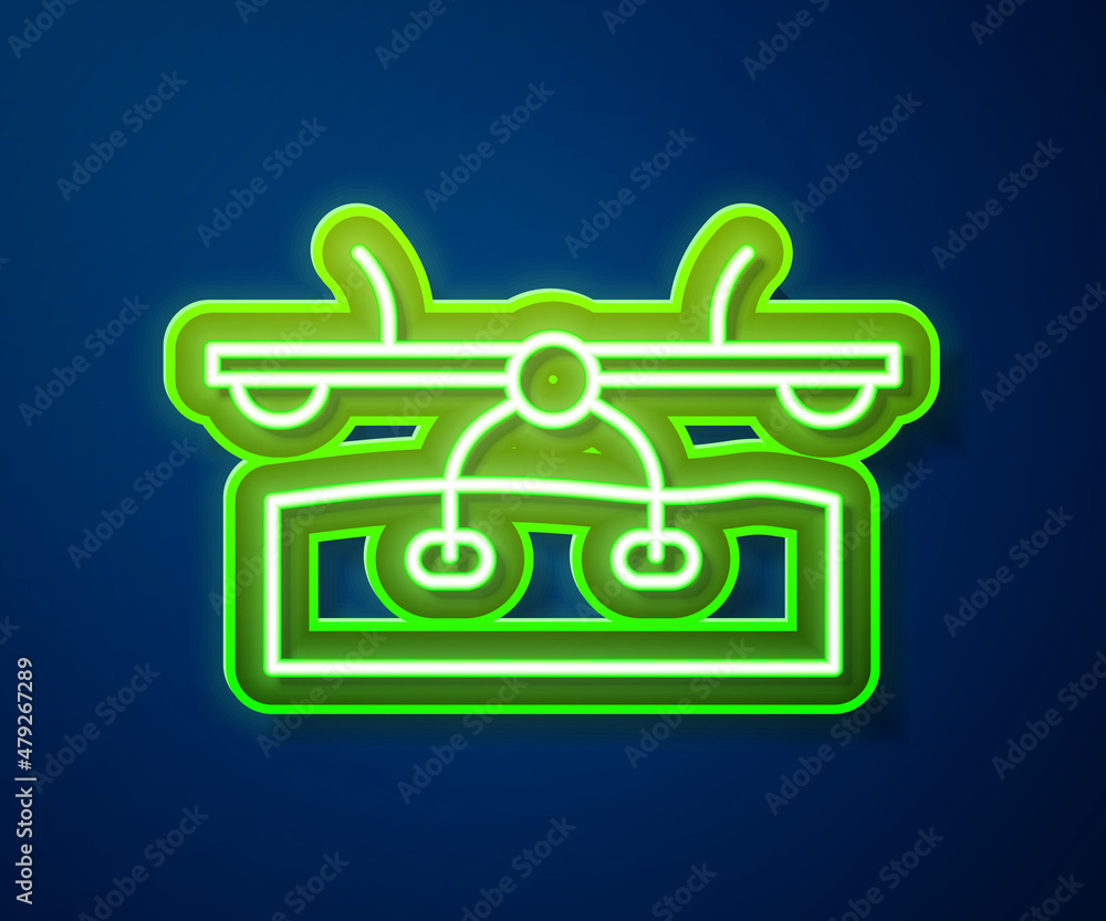 Glowing neon line Seesaw icon isolated on blue background. Teeter equal board. Playground symbol. Vector Glowing neon line Seesaw icon isolated on blue background. Teeter equal board. Playground symbol. Vector