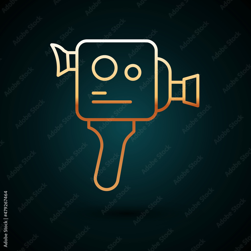 Gold line Retro cinema camera icon isolated on dark blue background. Video camera. Movie sign. Film projector. Vector Gold line Retro cinema camera icon isolated on dark blue background. Video camera. Movie sign. Film projector. Vector