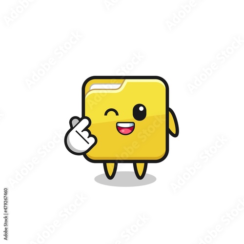 folder character doing Korean finger heart