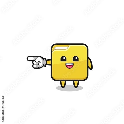 folder cartoon with pointing left gesture