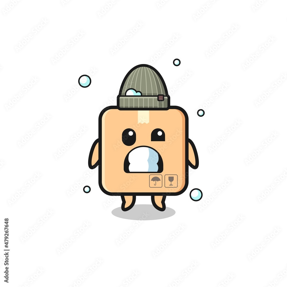 cute cartoon cardboard box with shivering expression cute cartoon cardboard box with shivering expression