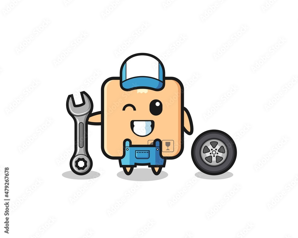 the cardboard box character as a mechanic mascot the cardboard box character as a mechanic mascot