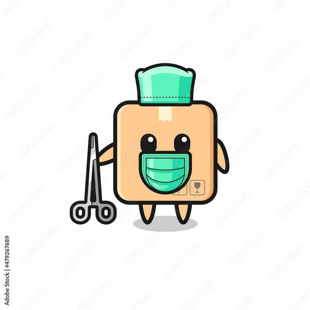 surgeon cardboard box mascot character