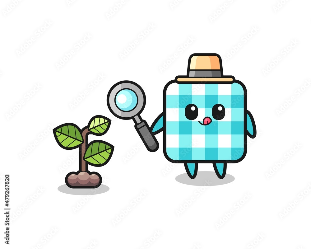 cute checkered tablecloth herbalist researching a plants