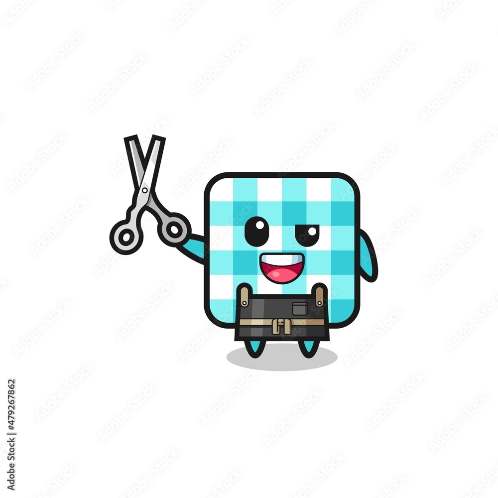 checkered tablecloth character as barbershop mascot checkered tablecloth character as barbershop mascot