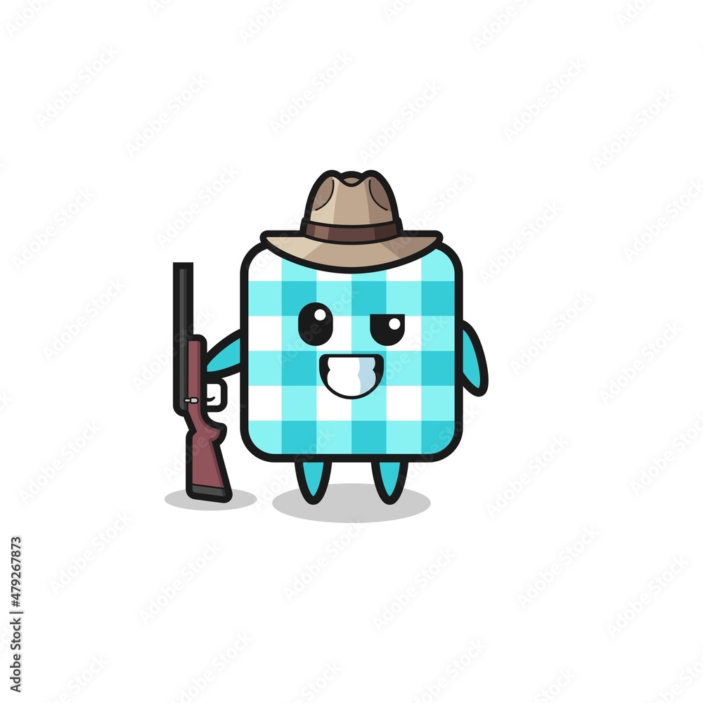 checkered tablecloth hunter mascot holding a gun checkered tablecloth hunter mascot holding a gun