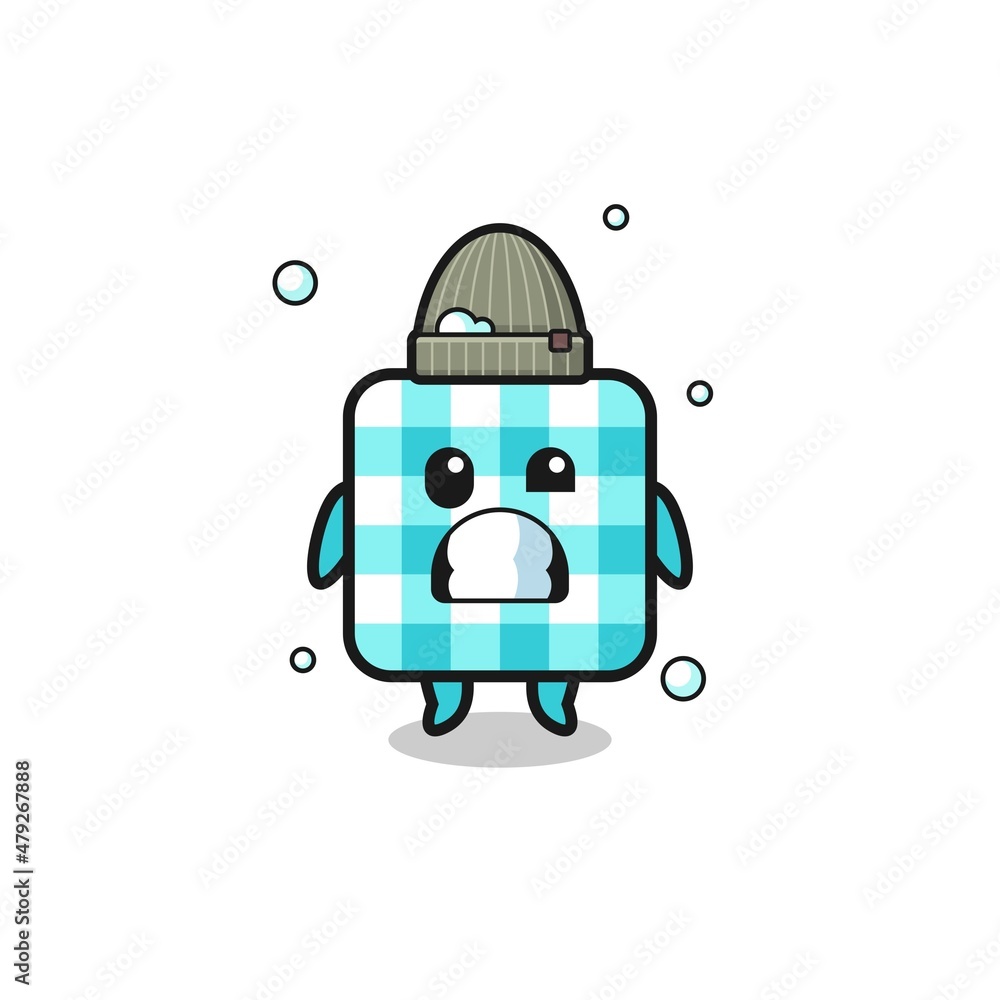 Fototapeta premium cute cartoon checkered tablecloth with shivering expression