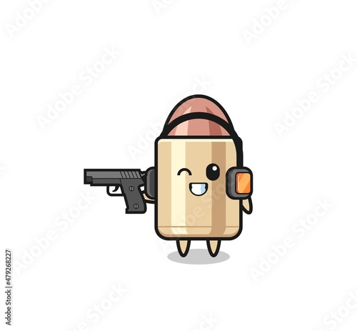 illustration of bullet cartoon doing shooting range