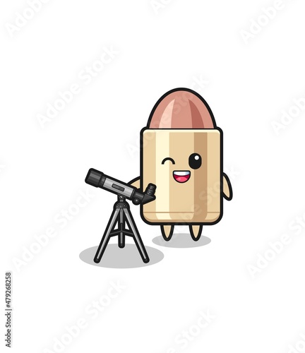bullet astronomer mascot with a modern telescope