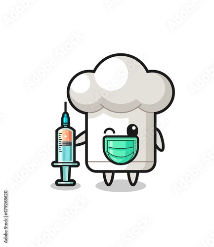 chef hat mascot as vaccinator