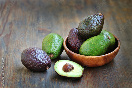 avocado different varieties, types. keto diet. healthy fats. Space for text, copy space