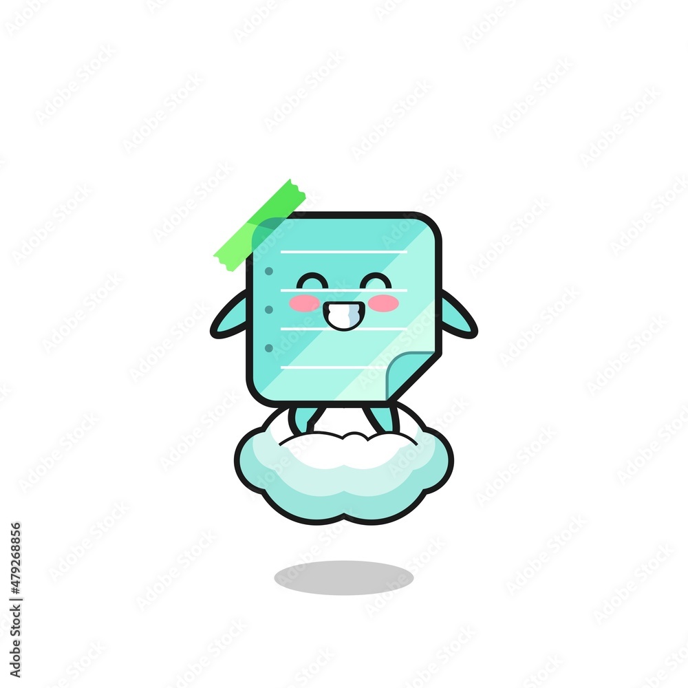 Obraz premium cute blue sticky notes illustration riding a floating cloud