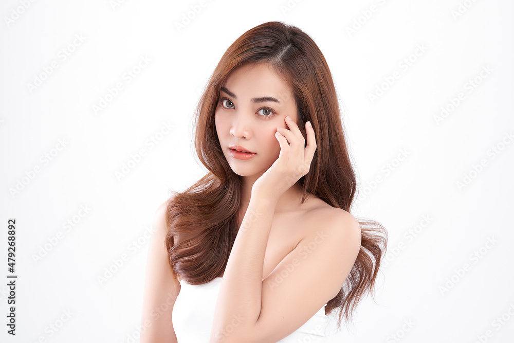 Beautiful young asian woman with clean fresh skin on white background, Face care, Facial treatment, Cosmetology, beauty and spa, Asian women portrait. Beautiful young asian woman with clean fresh skin on white background, Face care, Facial treatment, Cosmetology, beauty and spa, Asian women portrait.