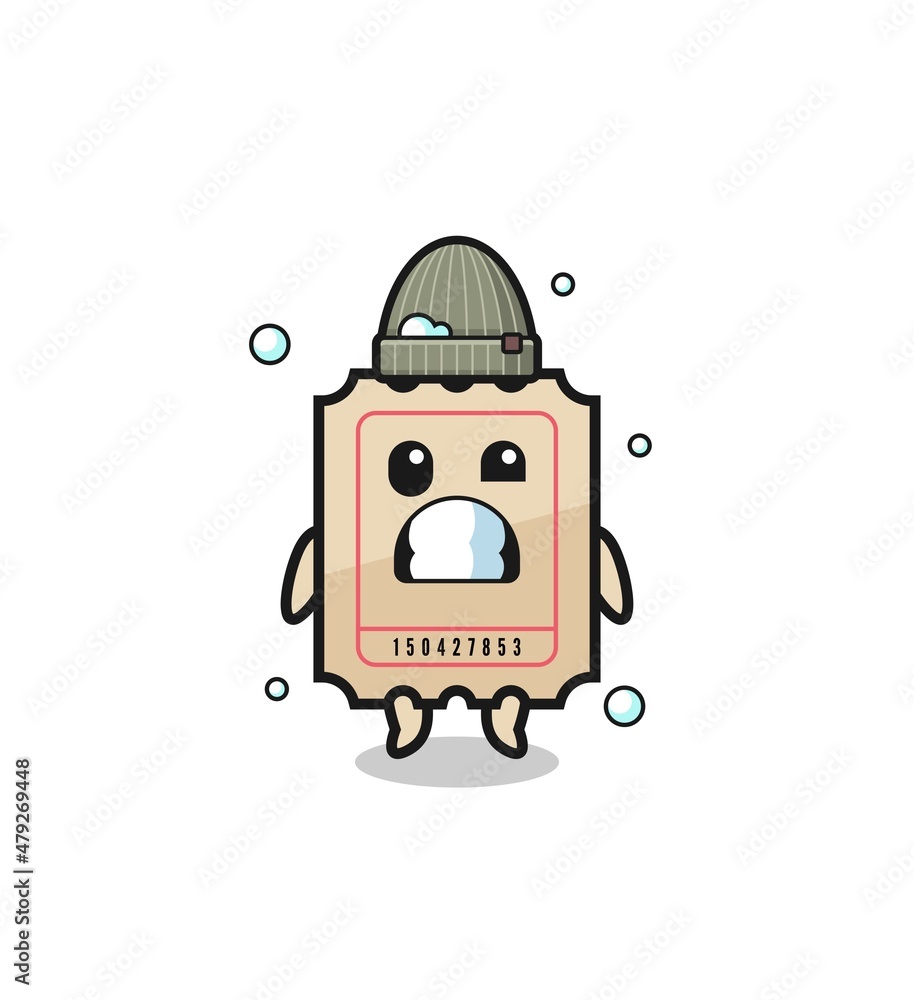 cute cartoon ticket with shivering expression cute cartoon ticket with shivering expression
