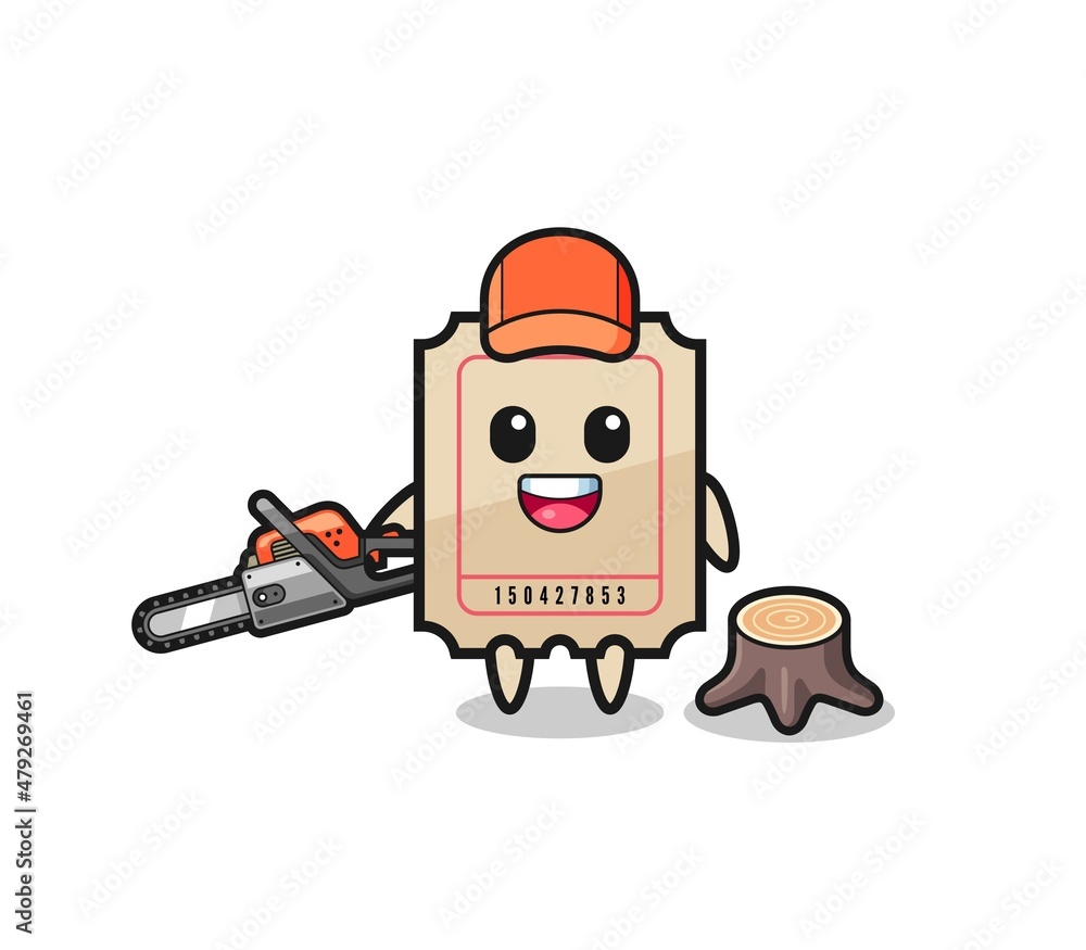 ticket lumberjack character holding a chainsaw ticket lumberjack character holding a chainsaw