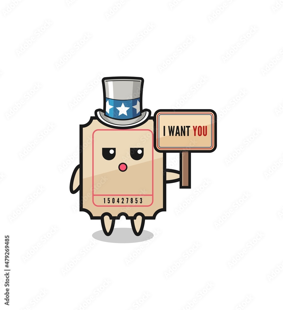ticket cartoon as uncle Sam holding the banner I want you ticket cartoon as uncle Sam holding the banner I want you