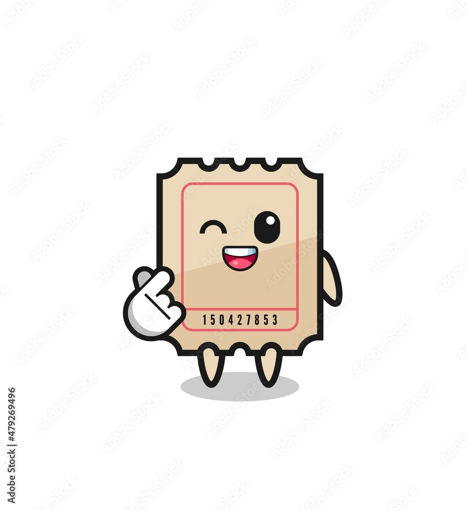 ticket character doing Korean finger heart ticket character doing Korean finger heart
