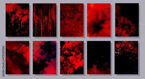 赤い幻想的な血の水彩テクスチャ背景
セット